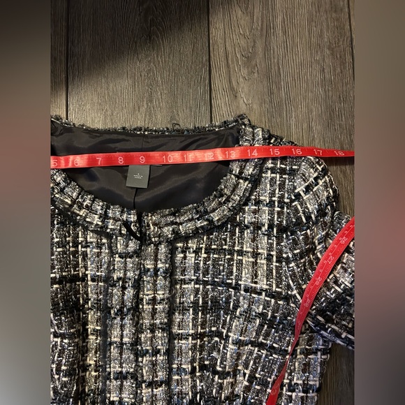 Ann Taylor Tweed Jacket Black White Zip Pocket Size 6 - Picture 11 of 12